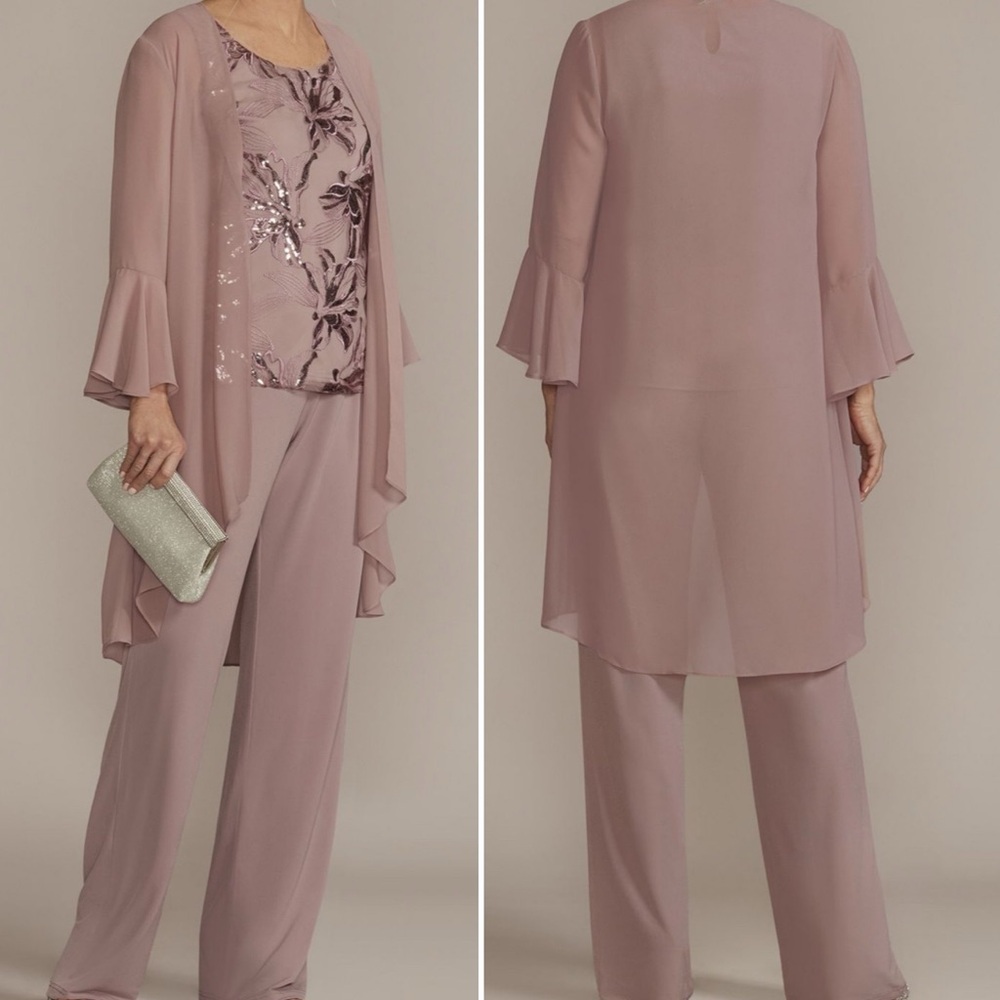 Oleg Cassini - David’s Bridal Straight Leg Embroidered Chiffon Three Piece Set
